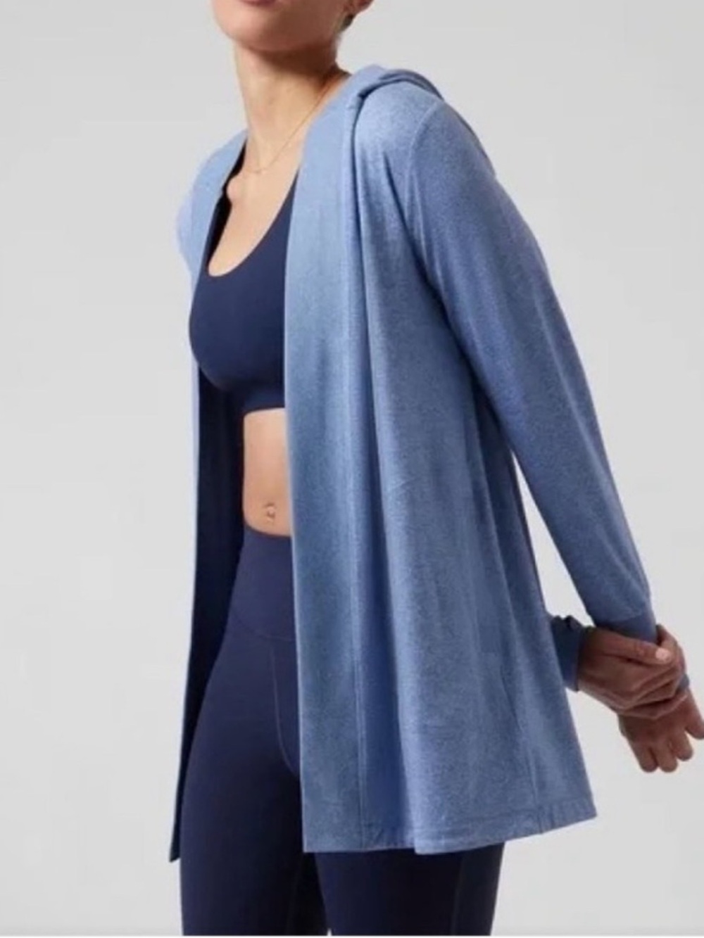 Athleta Uptempo Wrap Cardigan Sweater Medium Open Front Hooded Activewear Gym